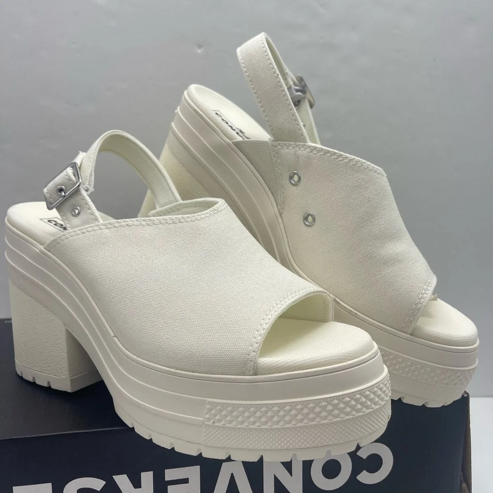 Converse CHUCK 70 DE LUXE HEEL MULE SLI EGRET/EGRET/EGRET Platform Heels A13796F